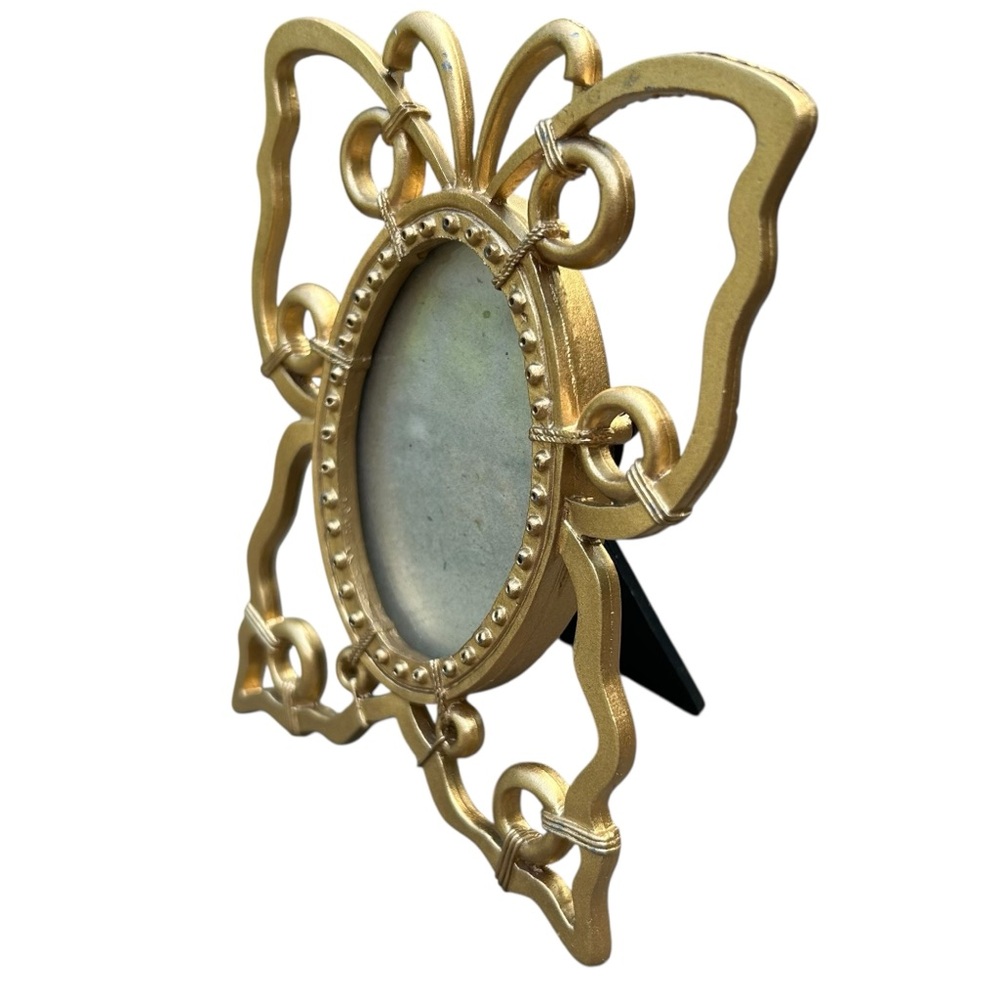 Vintage Cast Iron Butterfly Frame Retro Gold Tone Oval Photo - Picture 5 of 9